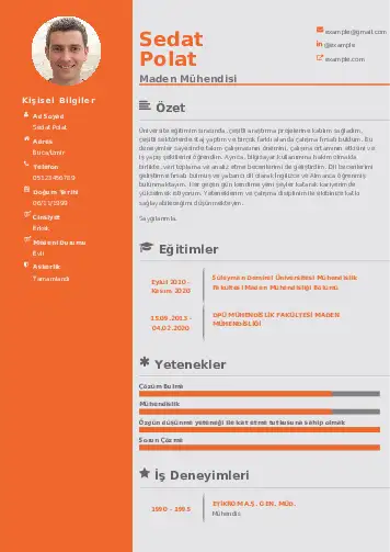 Maden Mühendisi Cv Örnekleri cv indir